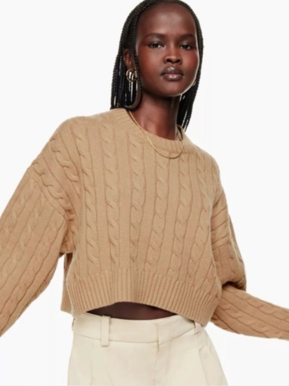 SUNDAY BEST Peggy Cable Knit Cropped Sweater Merino Wool